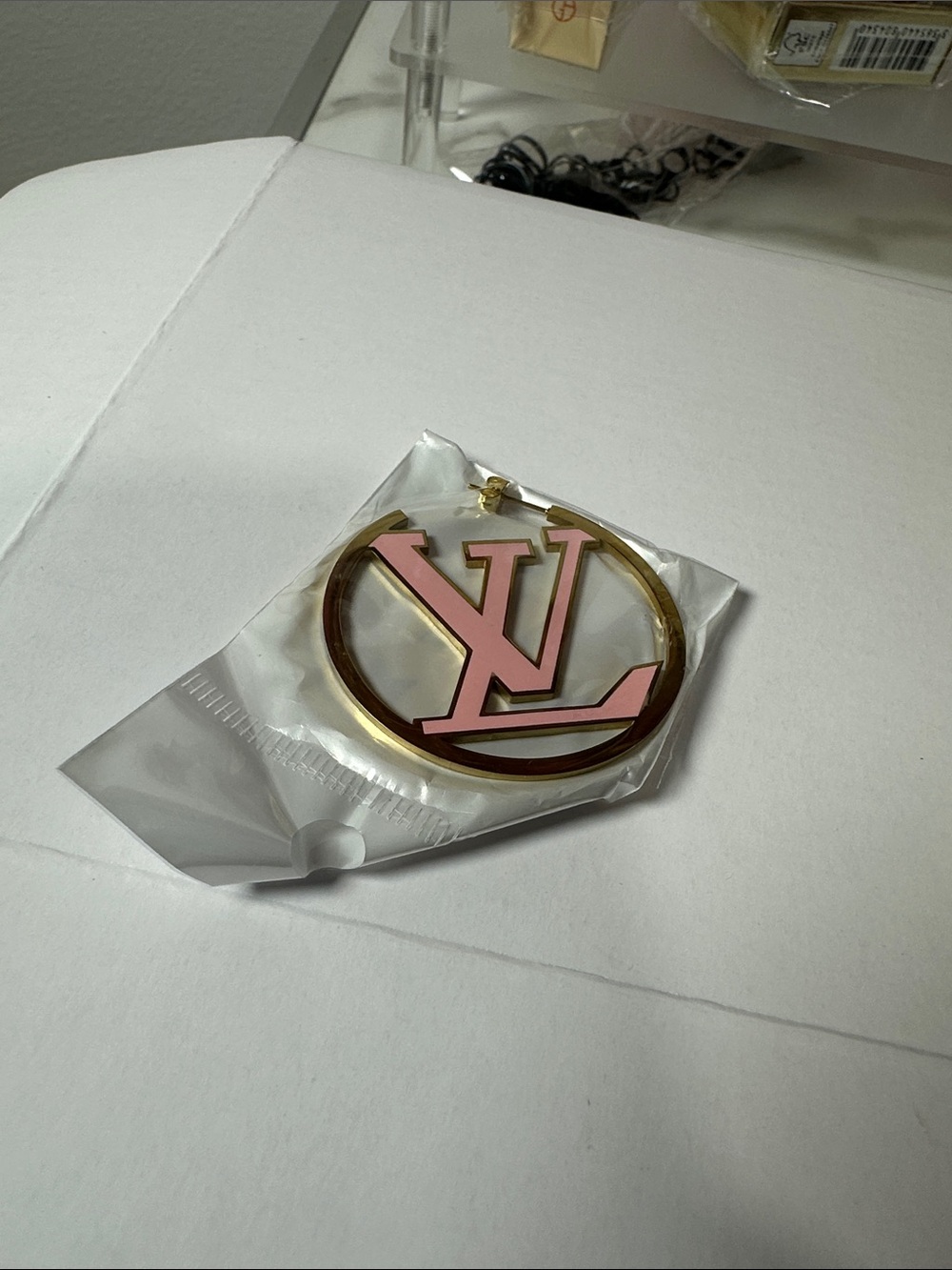 Source Unknown Pink and Gold Hoop Earring